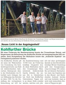 Presseartikel zu "Kohlfurther Brücke - Neues Licht in der Angelegenheit"