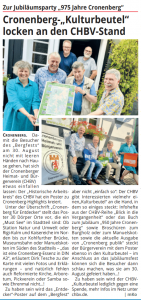 Presseartikel zu "Zur Jubiläumsparty '975 Jahre Cronenberg' - Cronenberg-'Kulturbeutel' locken an den CHBV-Stand"