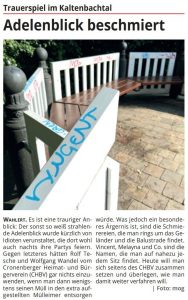 Presseartikel zu "Trauerspiel im Kaltenbachtal - Adelenblick beschmiert"