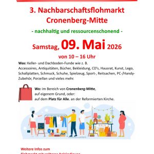 Plakat Nachbarschaftsflohmarkt Cronenberg-Mitte am 9.5.2026