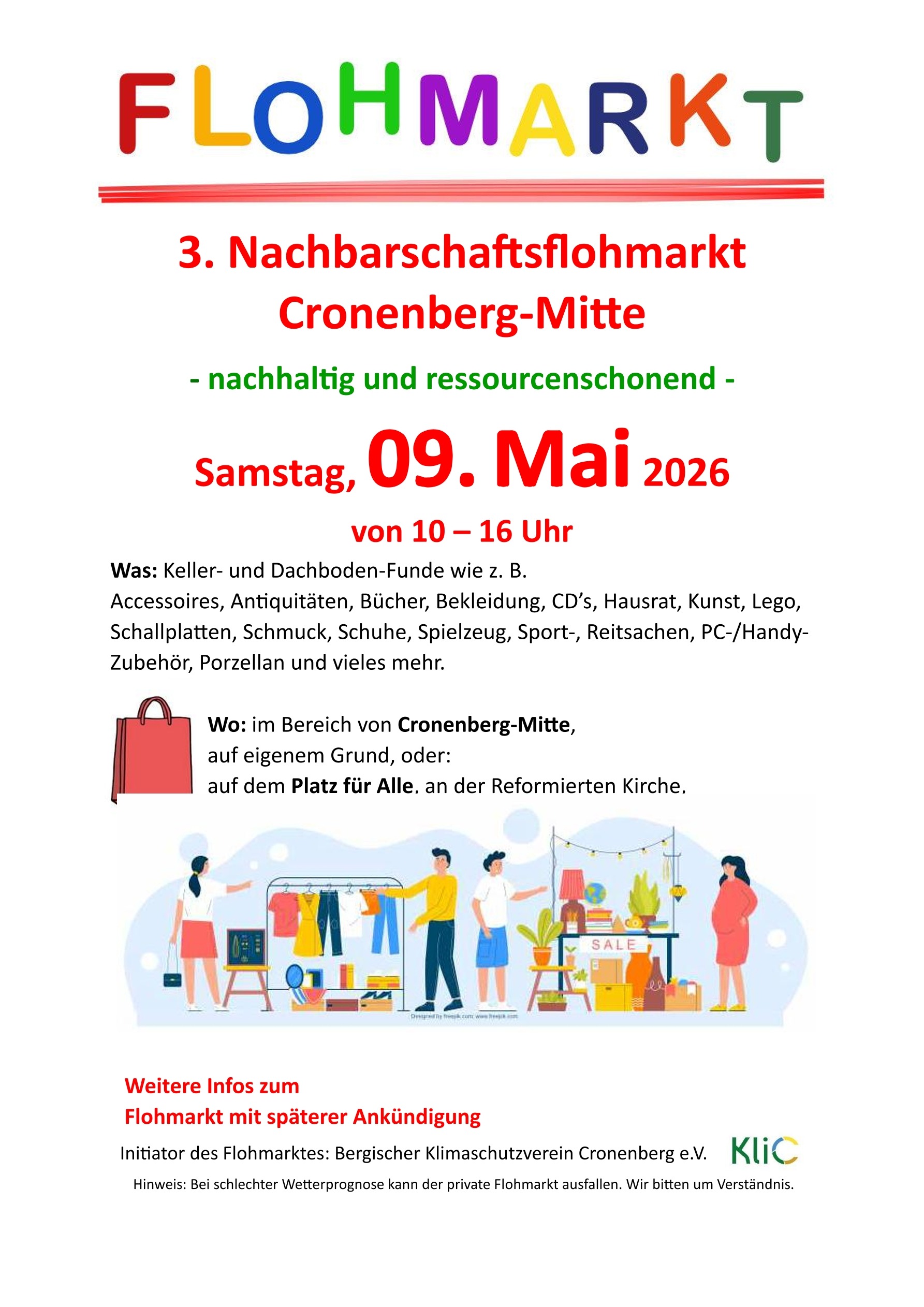 Plakat Nachbarschaftsflohmarkt Cronenberg-Mitte am 9.5.2026