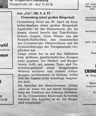Artikel im Cronenberger Echo, April 1971