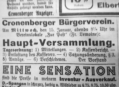 Haupt-Versammlung Vereinslokal 'Zur Post' 13.01.1930